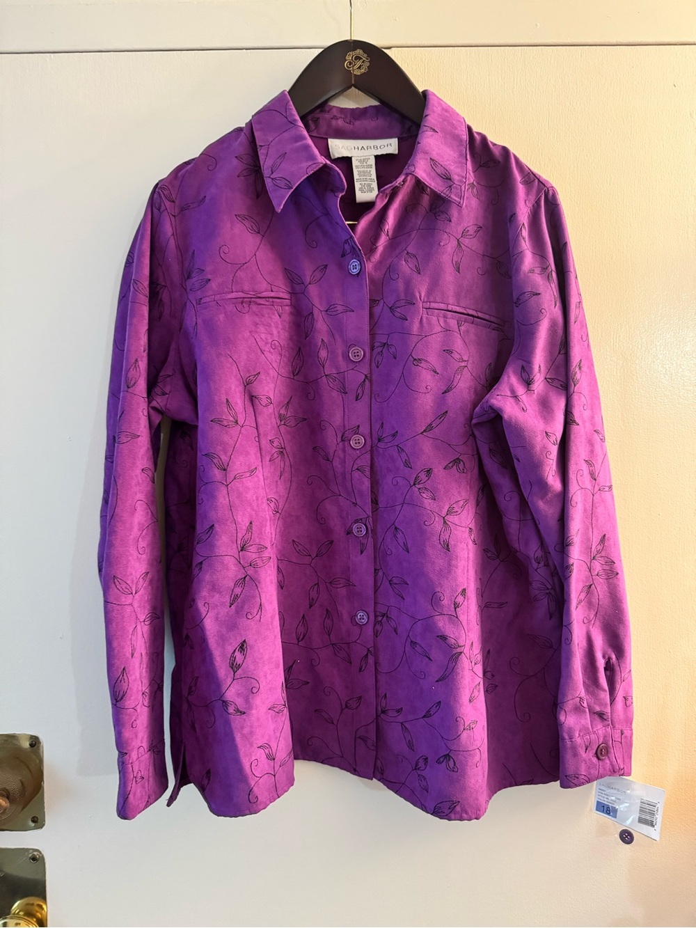 NWT Sag Harbor Purple Faux Suede Button-Front Women's Shirt Fall Sz 18